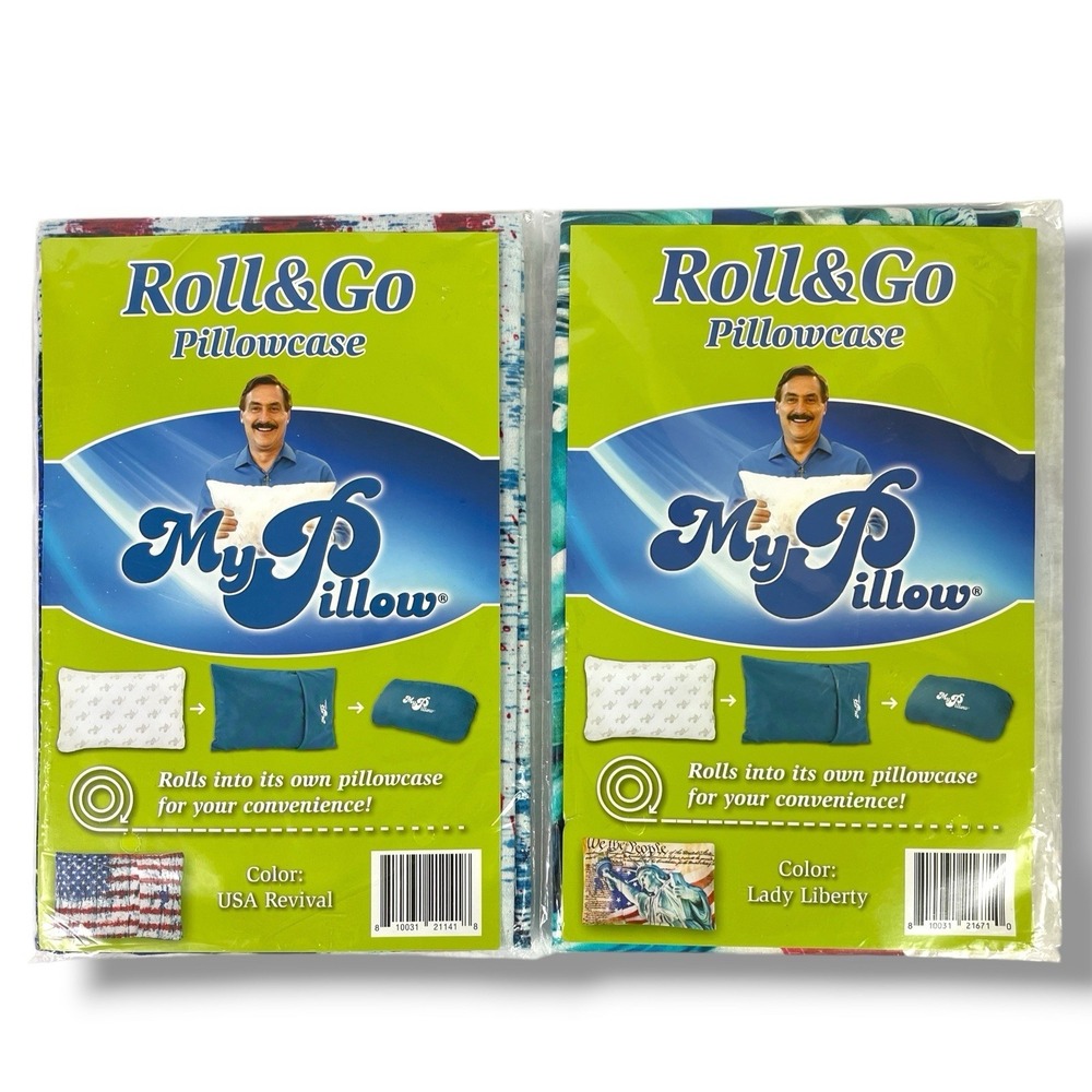 NEW Lot Of 2 My Pillow Travel PillowCase - Roll & Go USA Revival & Lady Liberty